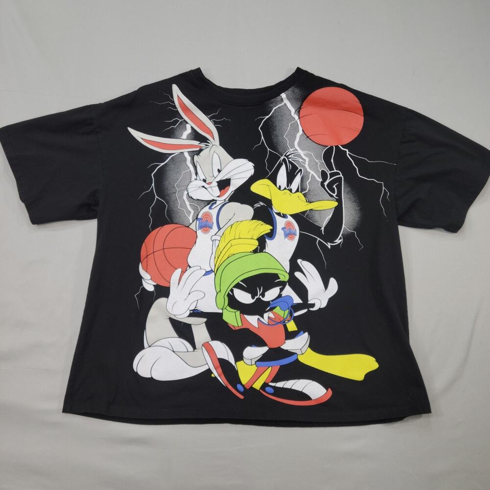 Space Jam Looney Tunes Graphic T Shirt Black Basketball Movie Tee Mens XL Print